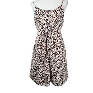Listicle Button Front Cream Brown Leopard Print Dress Sleeveless Size Medium